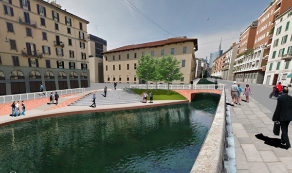 Il laghetto di San Marco nel progetto con il ponte a raso