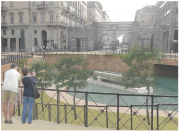 Una soluzione proposta per piazza Cavour. Ipotesi B: “innovativa” con creazione di un nuovo specchio d’acqua