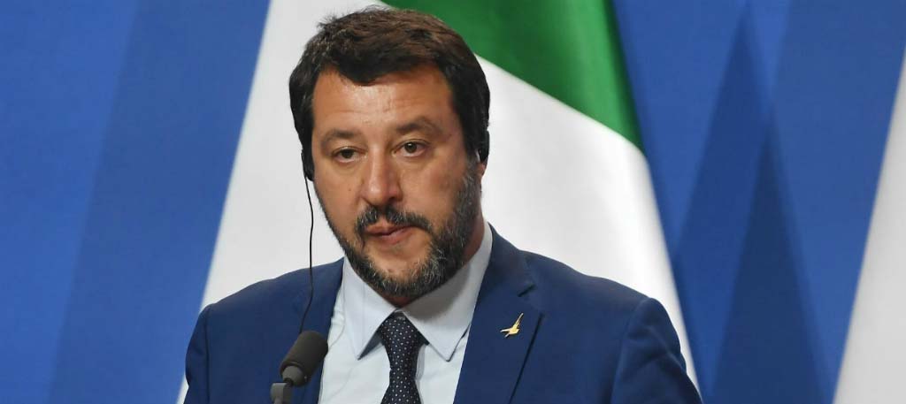 Italian Deputy Premier and Interior Minister Matteo Salvini addresses a joint press conference in the Carmelite monastery of the prime minister's office in Budapest on May 2, 2019. - Salvini is on a one-day official visit to Hungary. (Photo by ATTILA KISBENEDEK / AFP)
