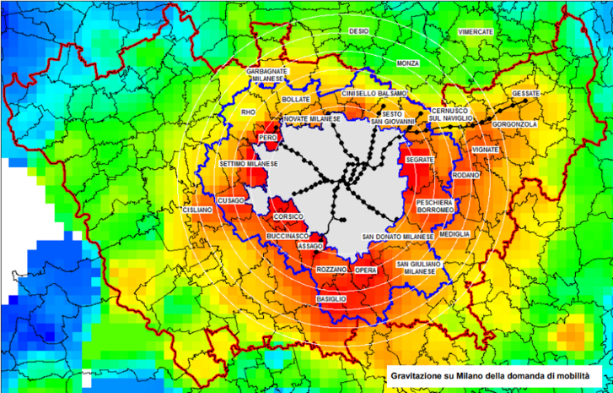 Figura 1 – Gravitazione su Milano della domanda di mobilità. Fonte AMAT