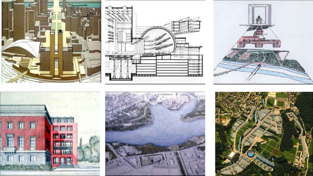 Concorsi internazionali della Défense 1983; Opera della Bastille 1983; Grande Axe a Parigi 1991; Concorso dell’ex ambasciata italiana a Berlino 1987-89; Consultazione Tampere Vision Helsinki 1993; Concorso quartiere Cornaredo, Lugano 2004