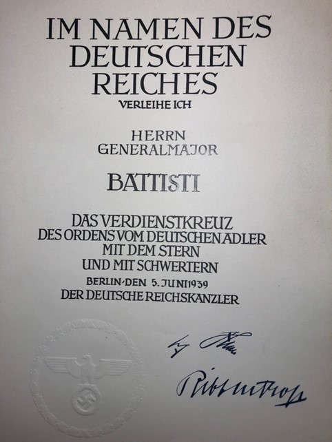 ONORIFICENZA DEL REICHES A FIRMA DI RIBBENTROP