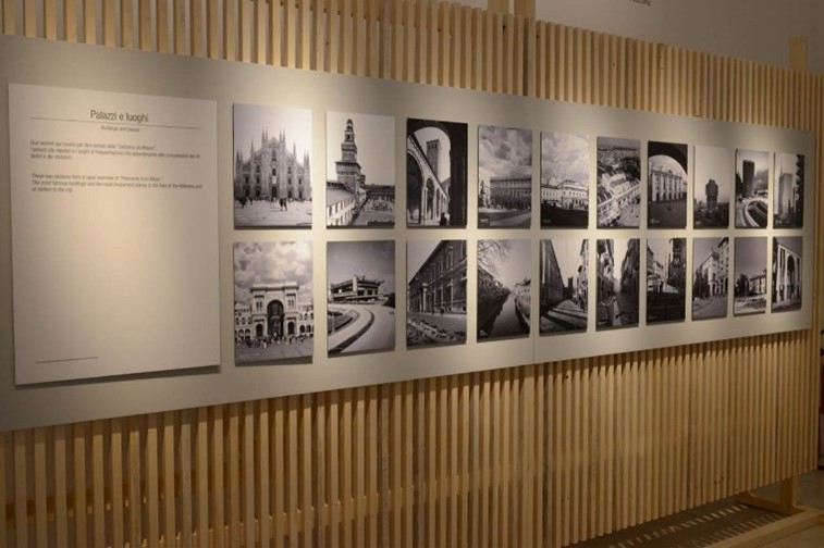 Un frammento (dedicato a “luoghi simbolici” del patrimonio urbano di Milano) della mostra “Identità Milano” (Comitato Brand Milano-Triennale, aprile 2014)